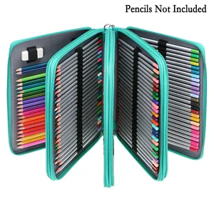 BTSKY 200 Slots Colored Pencil Organizer - Deluxe PU Leather Pencil Case Holder With Removal Handle Strap Pencil Box Large for Colored Pencils Watercolor Pencils (Green) - show