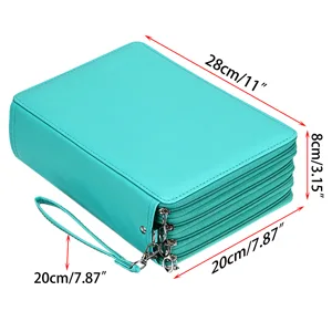 BTSKY 200 Slots Colored Pencil Organizer - Deluxe PU Leather Pencil Case Holder With Removal Handle Strap Pencil Box Large for Colored Pencils Watercolor Pencils (Green) - size