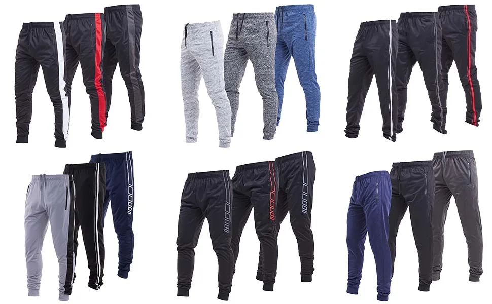 Ultra Performance 3 Pack Athletic Tech Mens Joggers Track Pants for Men with Zipper Pockets Grey/Black/Blue Marled With Rubber Zipper Large - Ultra Performance Tricot Joggers