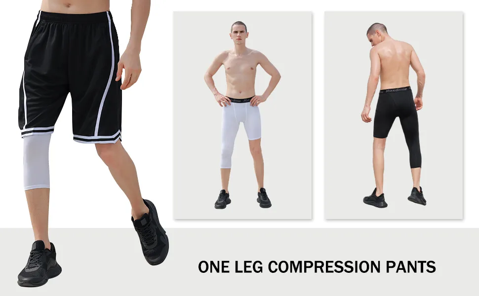 Roxdme 2 Pack Men's 3/4 One Leg Compression Capri Tights Pants Basketball Athletic Running Black+white(left Short) Medium - pants