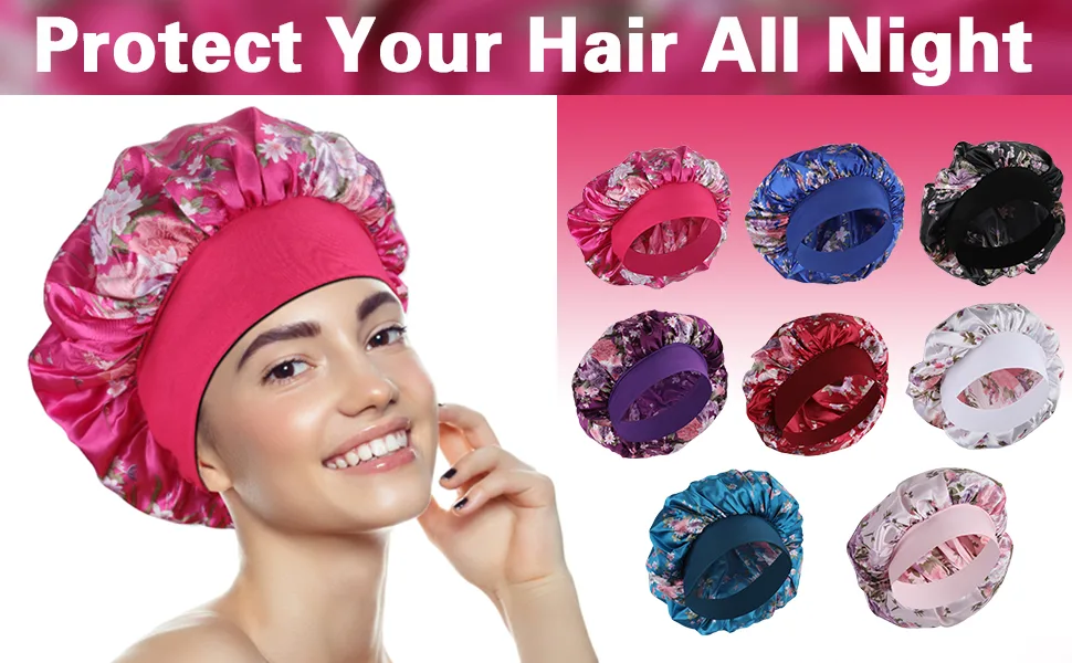 Satin Bonnet Hair Bonnet for Sleeping- 4 Pack Large Silk Bonnets for Black Women with Elastic Soft Band for Hair Care - product information 2
