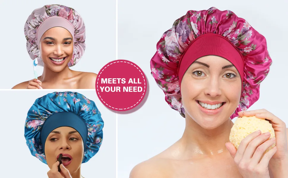 Satin Bonnet Hair Bonnet for Sleeping- 4 Pack Large Silk Bonnets for Black Women with Elastic Soft Band for Hair Care - product information 3