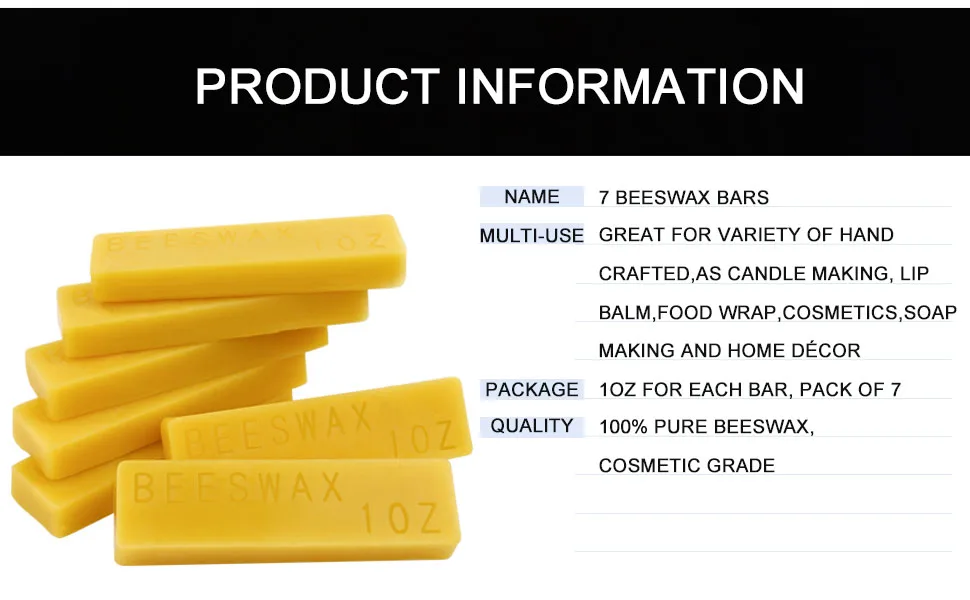 EricX Light Beeswax Bars 7oz 1oz for Each Beeswax Bars Pack of 7 Beeswax Bars Cosmetic Grade - product information 3
