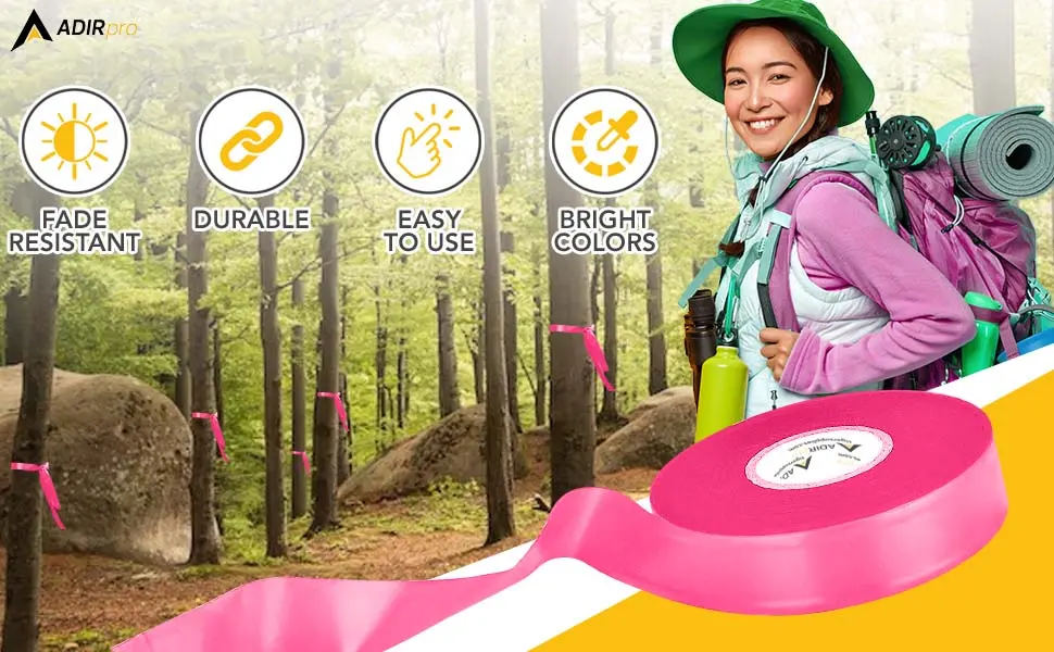 AdirPro 12 Pack Fluorescent Flagging Tape - Multipurpose Neon Marking Tape - Great Visual Labeling & Tagging for Home & Workplace Use (Fluorescent Pink 150 feet) Fluorescent Pink 150 feet - colored flagging tape reflective trail markers flourescent tape glow dark flag tape flourscent tape