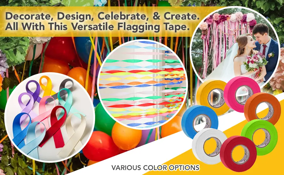 AdirPro 12 Pack Fluorescent Flagging Tape - Multipurpose Neon Marking Tape - Great Visual Labeling & Tagging for Home & Workplace Use (Fluorescent Pink 150 feet) Fluorescent Pink 150 feet - flagging tape pink tape orange tape marking tape trail markers fluorescent tape ribbon markers