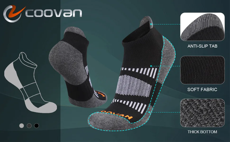 COOVAN 7 Pairs Mens Ankle Socks Athletic Low Cut Running Breathable Cushion Tab Socks 7 Pack Black - ANKLE