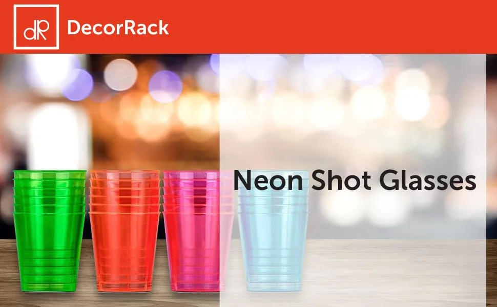 DecorRack 2 Oz Neon Shot Glasses Plastic Shot Cup Disposable Party Cups Mini Cups Shot Glasses (24 Pack) - product information 1