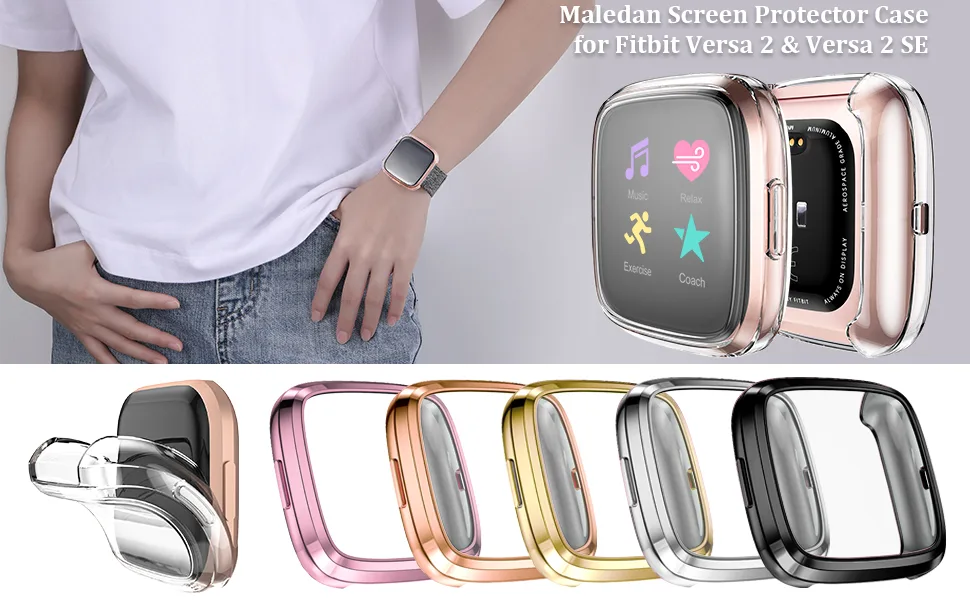 Maledan Compatible with Fitbit Versa 2 Screen Protector Case 3 Pack Clear Ultra Thin Full Protective Case Cover Scratch Resistant Shock Absorbing for Versa 2 Smartwatch Bands Accessories Clear*3 - Maledan for Fitbit Versa 2 screen protector case, 6 colors