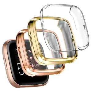 Maledan Compatible with Fitbit Versa 2 Screen Protector Case 3 Pack Clear Ultra Thin Full Protective Case Cover Scratch Resistant Shock Absorbing for Versa 2 Smartwatch Bands Accessories Clear*3 - rose gold, gold, silver 3pack protector cases for Fitbit Versa 2