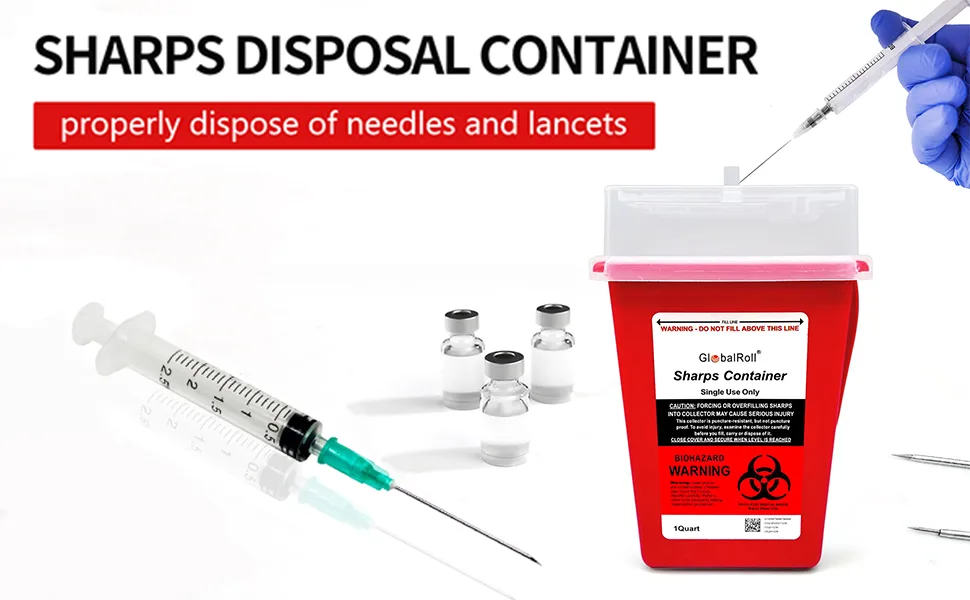 GlobalRoll Sharps Container 1 Quart 6 Pack Biohazard Needle Disposal Container Small Syringe Disposal Container Professional Sharps Disposal Container for Home and Travel Use - sharps disposal container