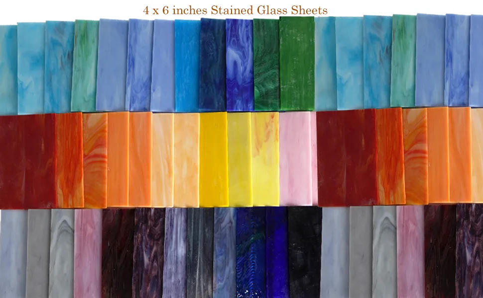 Lanyani 10 Sheets Variety Stained Glass Sheets Pack 4 x 6 inch Large Cathedral Glass Mosaic Tiles for Crafts Green Mixed - product information 2