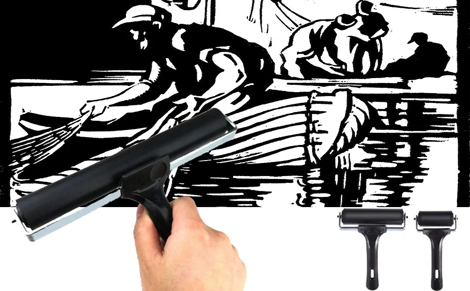 3 Pack Printmaking Brayers - Premium Brayer Rollers for Crafting Hard Rubber Roller Brayers Vinyl Roller Ink Paint Brush for Wallpapers Stamping Gluing Application (2.4 4 7.9 ) (Black) - vinyl roller