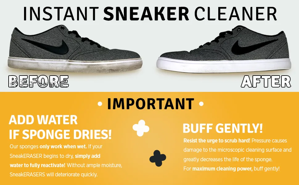 SneakERASERS Instant Sole and Sneaker Cleaner Premium Dual-Sided Sponge for Cleaning & Whitening Shoe Soles (10 Pack) - Before and AFter picture