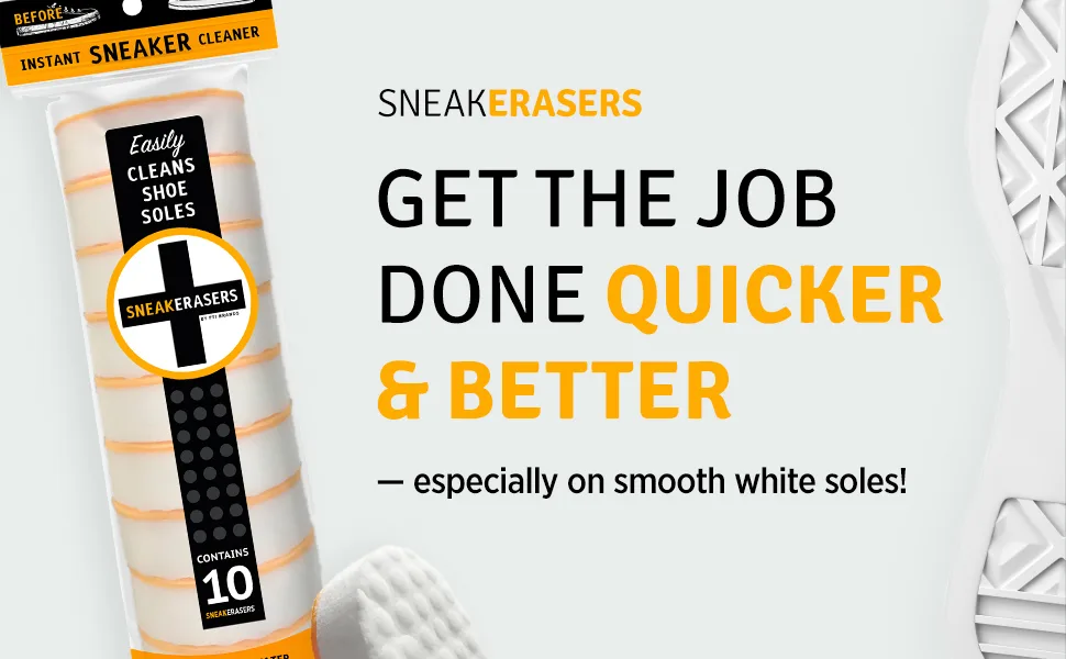 SneakERASERS Instant Sole and Sneaker Cleaner Premium Dual-Sided Sponge for Cleaning & Whitening Shoe Soles (10 Pack) - SneakERASERS get the job done quicker and better — especially on smooth white soles!