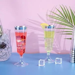 NOCCUR 60 Pack Silver Plastic Champagne Flutes-5OZ Plastic Champagne Glasses - Premium Quality Plastic Silver Rimmed Champagne Flutes-Suitable for Wedding&Party - plastic mimosa glasses