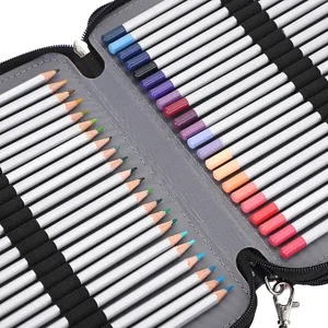 BTSKY Colored Pencil Case- 160 Slots Pencil Holder Pen Bag Large Capacity Pencil Organizer with Handle Strap Handy Colored Pencil Box with Printing Pattern Blue Star Bright Blue - 160 slots 300-3