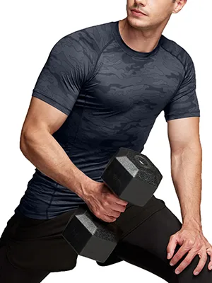 Men's Cool Dry Compression Short Sleeve Sports Baselayer T-Shirts Tops (Pack of 1 or 3) White Medium - camo black shirts