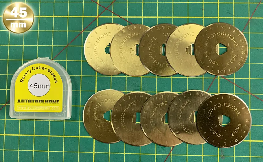AUTOTOOLHOME Titanium Rotary Cutter Blades 60mm 10 Pack Replacement Quilting Scrapbooking Sewing Arts Crafts Farbric Paper Cutting Tool - 45mm rotary cutter
