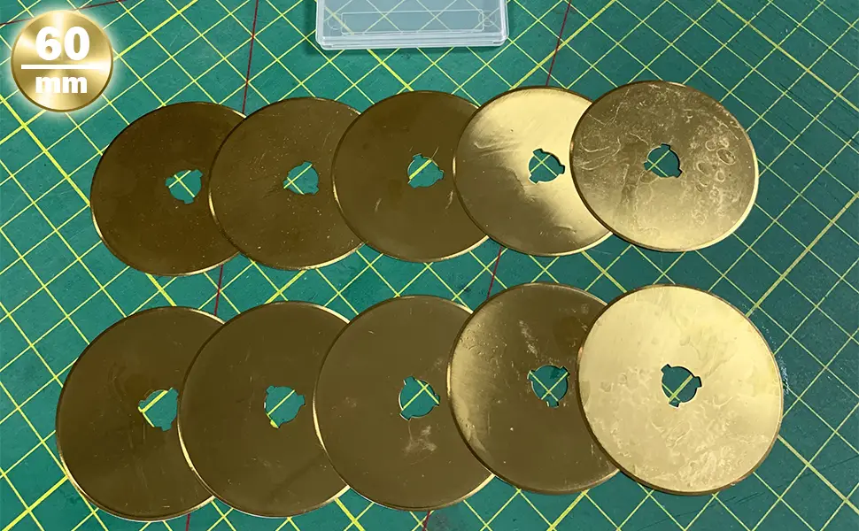 AUTOTOOLHOME Titanium Rotary Cutter Blades 60mm 10 Pack Replacement Quilting Scrapbooking Sewing Arts Crafts Farbric Paper Cutting Tool - 60mm rotary cutter blades