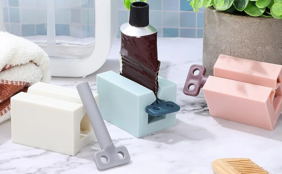 Healifty Toothpaste Squeezer Pack of 6 - Rolling Tube Toothpaste Squeezer Bathroom Organizer Toothpaste Holder Stand Toothpaste Holder for Saving Toothpaste & Creams 6pcs Pink White Light Blue - product information 2