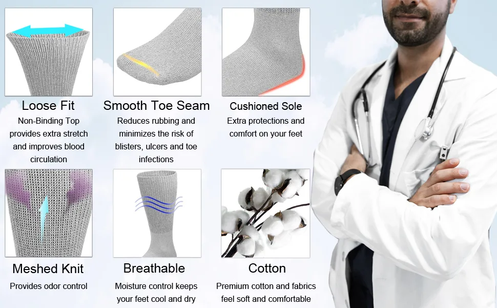 Falari Physicians Approved Diabetic Socks Crew Unisex 3 6 or 12-Pack 10-13 12 Pairs Black - 63.DB-2010-2