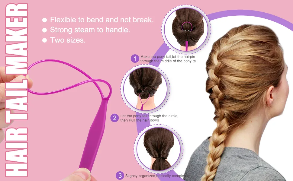Hair Tail Tools TsMADDTs 6Pack Hair Loop Tool Set with 2Pairs French Braid Tool Loop 2Pcs Rat Tail Comb for Hair Styling Purple&Pink Pink&Purple - Hair Tail Tools