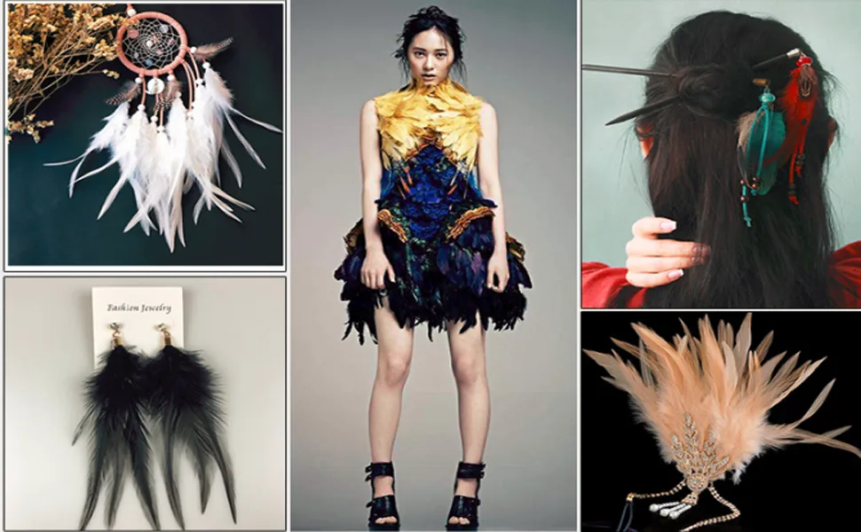 KOLIGHT Pack of 2 Yards Natural Rooster Hackle Feather Trim Fringe 4-6" in Width DIY Decoration (Black) - DIY style