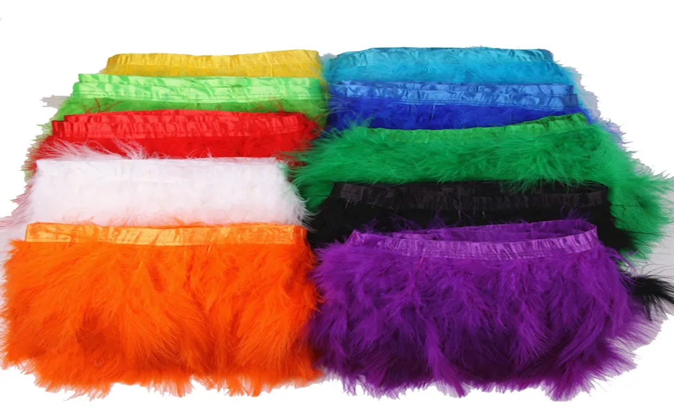 KOLIGHT Pack of 2 Yards Natural Turkey Marabou Feather Trim Fringe 6-8 Inch in Width DIY Decoration (Orange) - Various colors