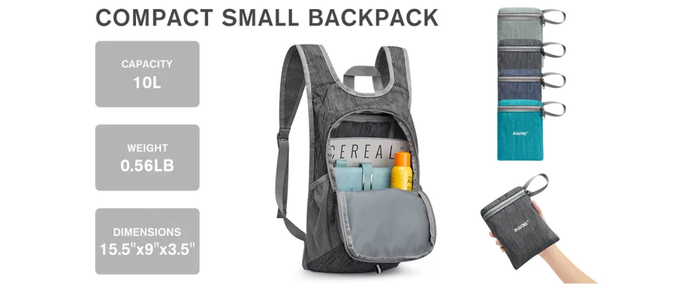 G4Free 10L Hiking Backpack Small Travel Hiking Daypack Lightweight Packable Backpack Casual Foldable Shoulder Bag Grey - 10L backpack