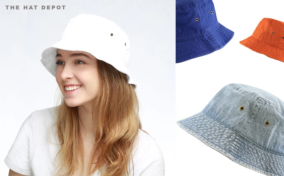 Bucket Hat - Unisex 100% Cotton & Denim UPF 50 Packable Summer Travel Beach Sun Hat Small-Medium White - product information 6