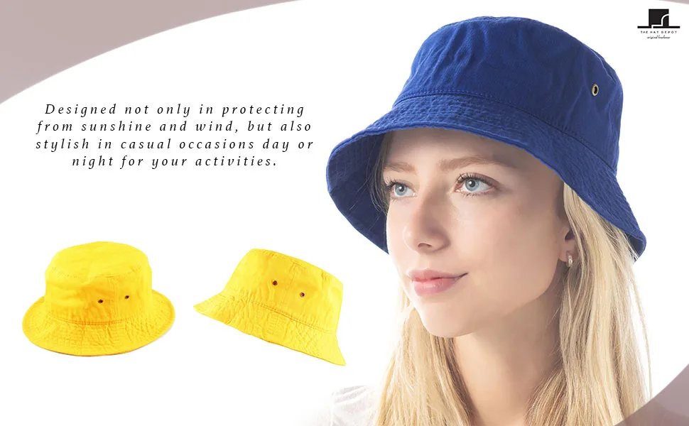 Bucket Hat - Unisex 100% Cotton & Denim UPF 50 Packable Summer Travel Beach Sun Hat Small-Medium White - The hat depot
