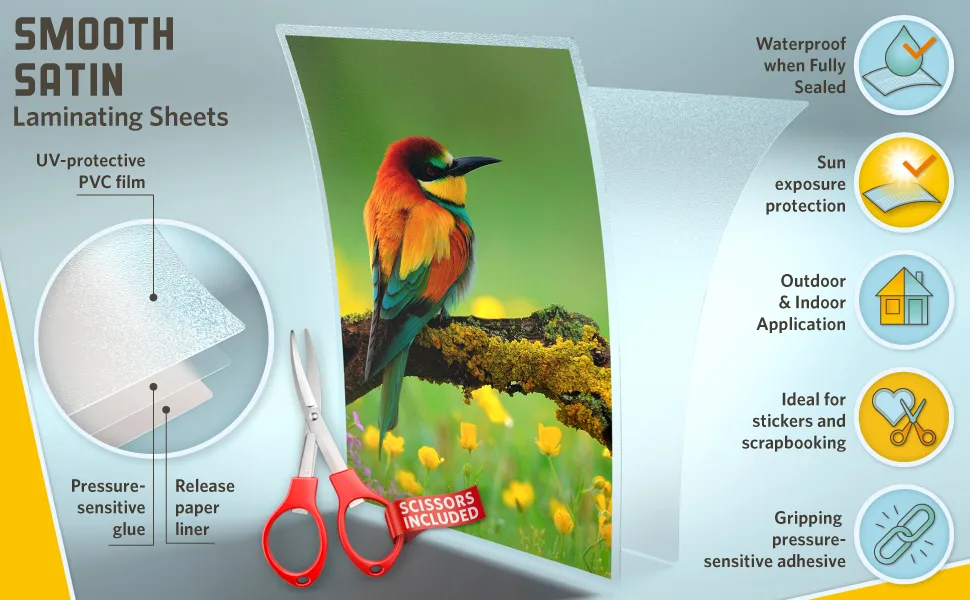 Textured Self Adhesive Laminating Sheets Smooth Satin Finish 9 x 11.5 Inches 4 Mil Thick 10 Pack for Letter Size Self Sealing Lamination Sheets 8.5 x 11 Laminating Pouches - laminating sheets 8.5 x 11