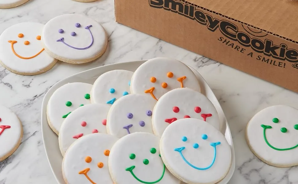 50-Pack Nut-Free Uniced Round Shaped Smiley Cookie Sugar Cookies Peanut 1 Count (Pack of 50) - smiley cookies - the original