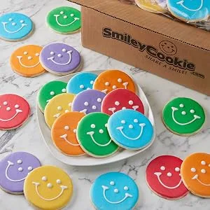 50-Pack Nut-Free White Iced Smiley Cookie Sugar Cookies - Classic Rainbow Smiley 50-Pack