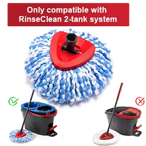 4 Pack Spin Mop Replacement Head Mop Refill Compatible with Ocedar RinseClean 2 Tank System Spinning Mop Heads Replacements for O Cedar Mop Replace Head Blue 4 Pack - Mop heads replacements for cedar mop