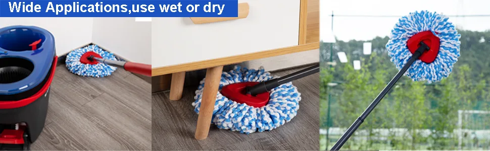 4 Pack Spin Mop Replacement Head Mop Refill Compatible with Ocedar RinseClean 2 Tank System Spinning Mop Heads Replacements for O Cedar Mop Replace Head Blue 4 Pack - spim mop head replacement