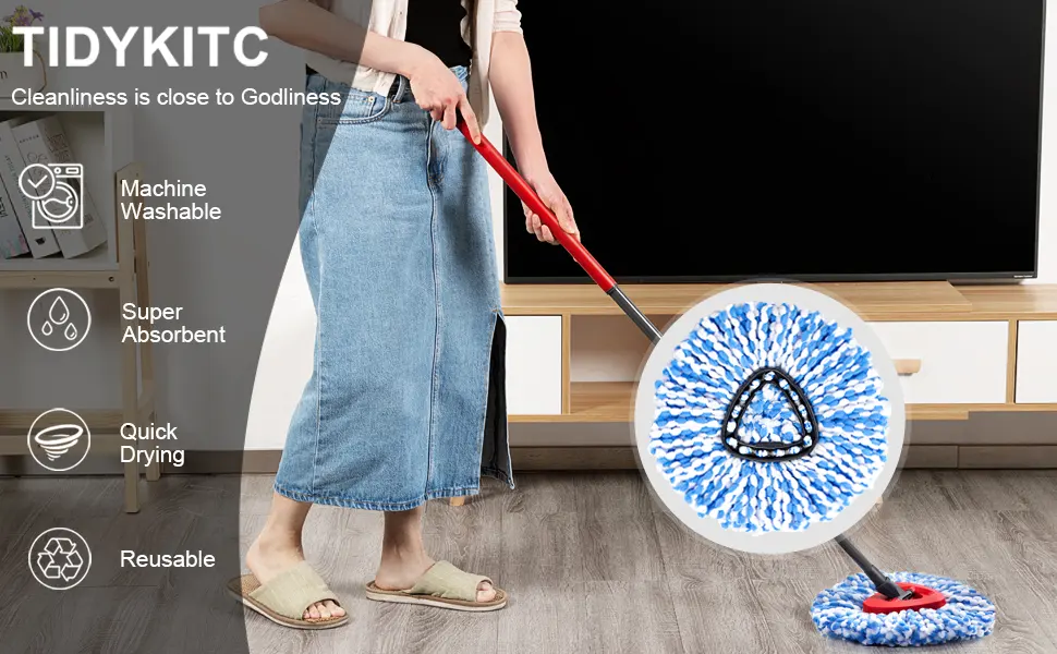 4 Pack Spin Mop Replacement Head Mop Refill Compatible with Ocedar RinseClean 2 Tank System Spinning Mop Heads Replacements for O Cedar Mop Replace Head Blue 4 Pack - spin mop refill