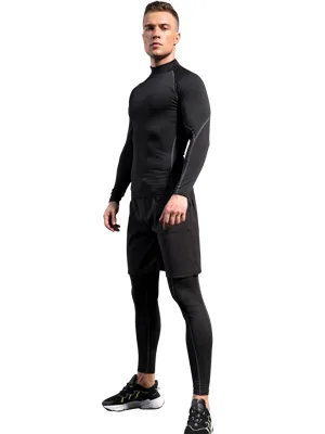 3 Pack Mens Mock Turtleneck Compression Shirts Long Sleeve Sun Protection Shirts Cooling Workout Gym Tops Undershirt Blkgry+grey+white Large - product information 2