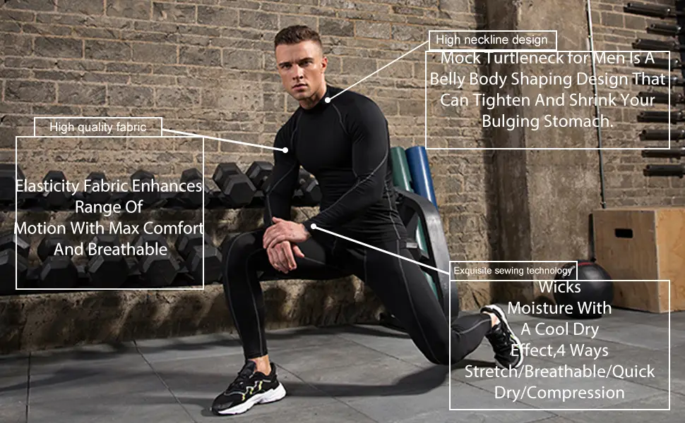 3 Pack Mens Mock Turtleneck Compression Shirts Long Sleeve Sun Protection Shirts Cooling Workout Gym Tops Undershirt Blkgry+grey+white Large - product information 7