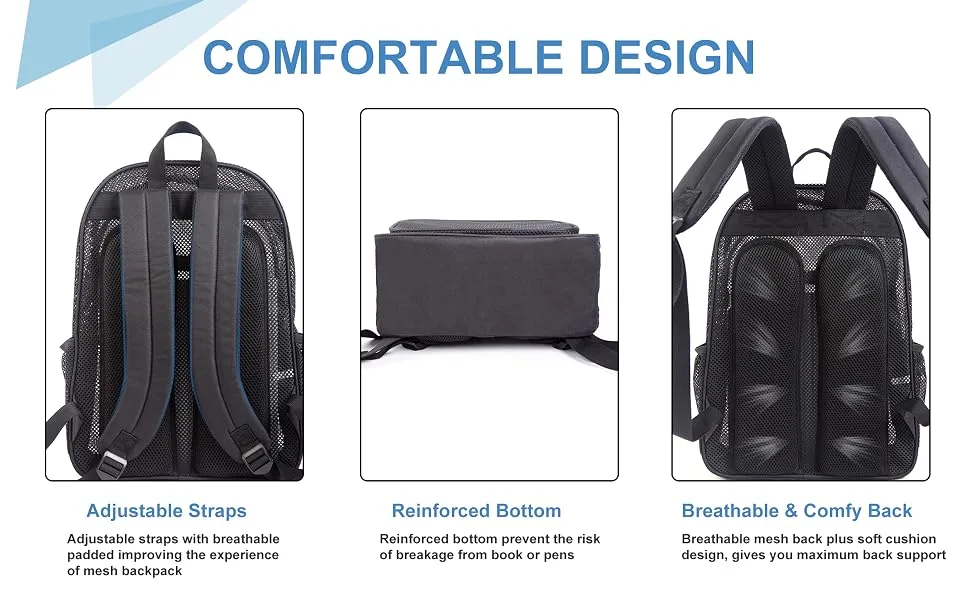 Edraco Heavy Duty Mesh Backpack Mesh Backpack for College Sport Travel Beach Semi-transparent Mesh Bag with Padded Straps - high quality mesh backpack