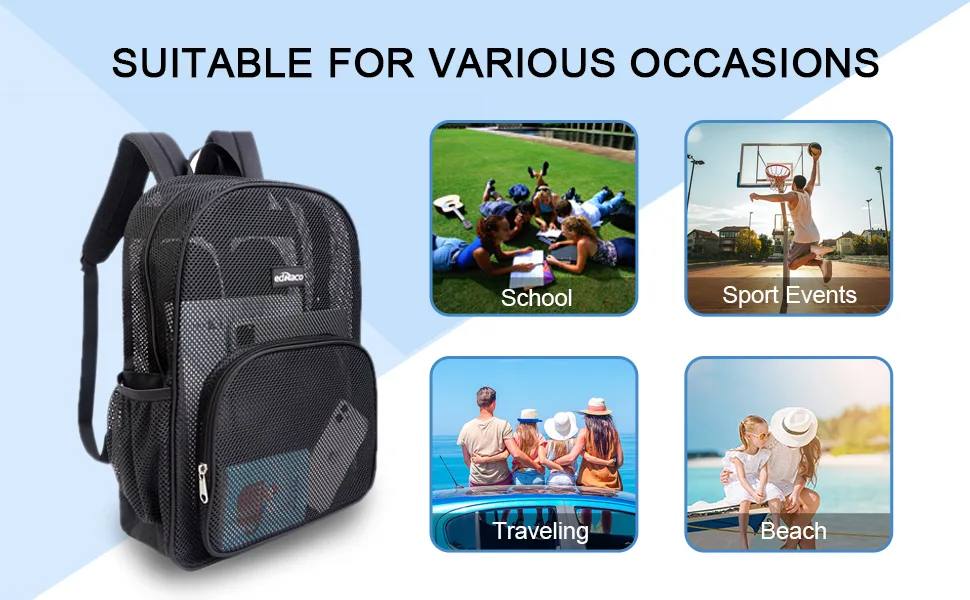 Edraco Heavy Duty Mesh Backpack Mesh Backpack for College Sport Travel Beach Semi-transparent Mesh Bag with Padded Straps - mesh gym sport swmming backpack