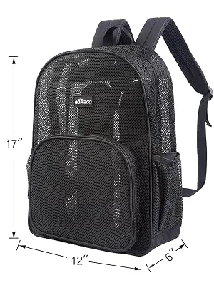 Edraco Heavy Duty Mesh Backpack Mesh Backpack for College Sport Travel Beach Semi-transparent Mesh Bag with Padded Straps - size of mesh backpack