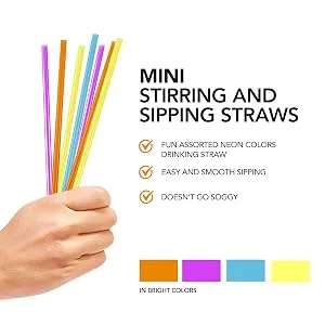 300 Cocktail Bar Straws for Drinks - Coffee Stirrers Plastic - Drink Stirrers - Short Coffee Stir Straws - Neon Mini Bar Cocktail Straws - drinks pack liquor stirring plastic stirs cocktails tiny juicebox bartending supplies cofee sip
