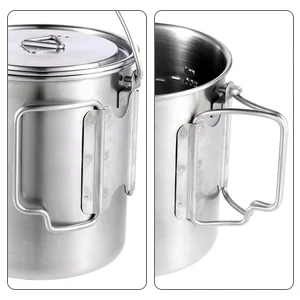 Lixada Camping Cup Pot 750ml Stainless Steel Water Cup Mug with Foldable Handles and Lid for Outdoor Camping Hiking Backpacking - Camping Cup