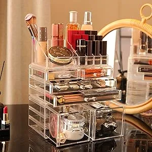 Cq acrylic Makeup Organizer Skin Care Large Clear Cosmetic Display Cases Stackable Storage Box With 6 Drawers For Vanity Set of 3 6 Drawers Clear - product information 2