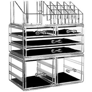 Cq acrylic Makeup Organizer Skin Care Large Clear Cosmetic Display Cases Stackable Storage Box With 6 Drawers For Vanity Set of 3 6 Drawers Clear - product information 4
