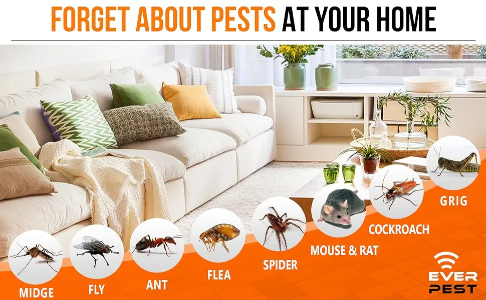 Ultrasonic Pest Repeller Plug in - Electronic Insect Control Defender - 2 Pack Spider Flea Rodent Mosquito Mouse Moth Roach Squirrel Scorpion Rat Bat Bee Wasp German O - everpest