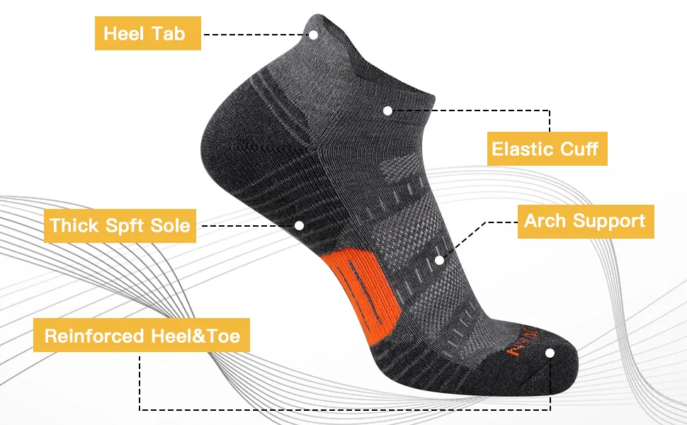 COOVAN Mens Ankle Athletic Socks Running Cushioned Breathable Casual Low Cut Tab Socks - 6 Pack One Size 6 Pack-light Grey_1 - product information 2
