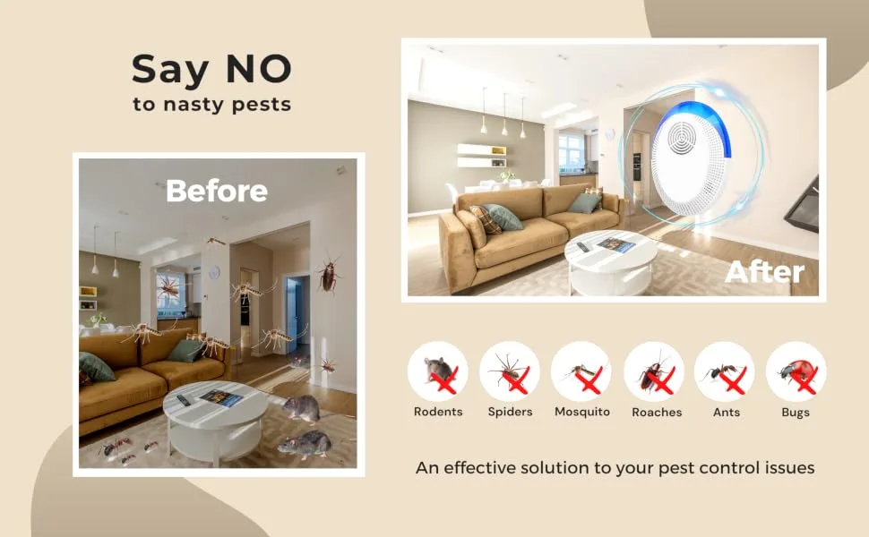 Ultrasonic Pest Repeller 6 Pack Mice Repellent Plug-ins Electronic Pest Roach Spider Insect Rodent Repellent Indoor Home Attic Garage Basement White - mouse mice rodent insect pest repellent ultrasonic plug in electronic devices home defense indoor
