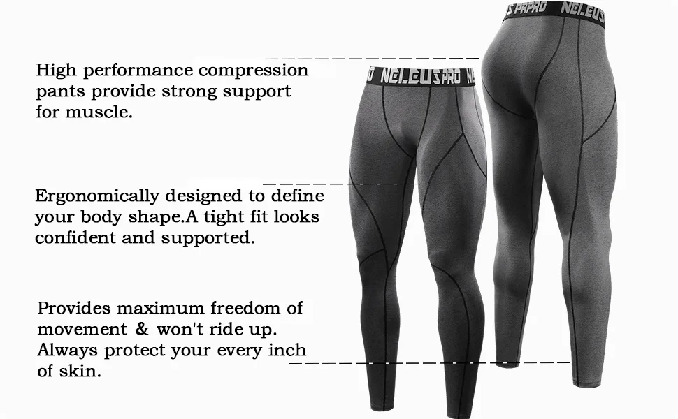 NELEUS Men's Dry Fit Compression Pants Workout Running Leggings Large Capris: Black(grey Stripe) 3 Pack - product information 2